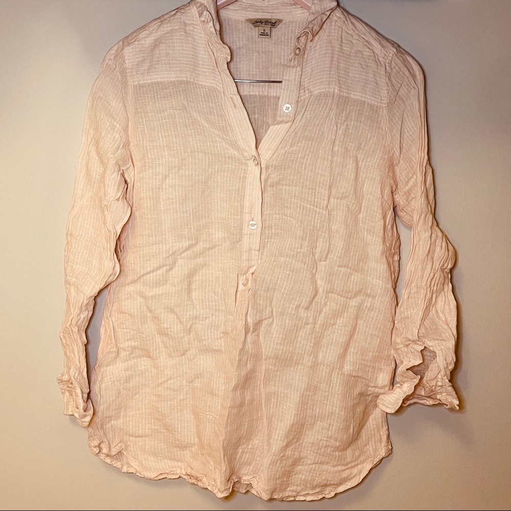 Oversized Pink & White Lucky Brand Linen Shirt SM